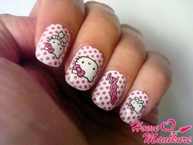 детский маникюр в стиле hello kitty