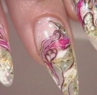 Видео пример росписи ногтей гелем со слюдой и пигментом